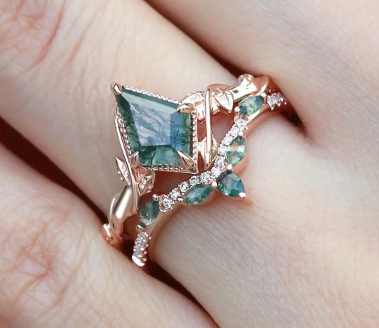 Explore Unique Shapes: Felicegals Kite Cut Moss Agate Rings
